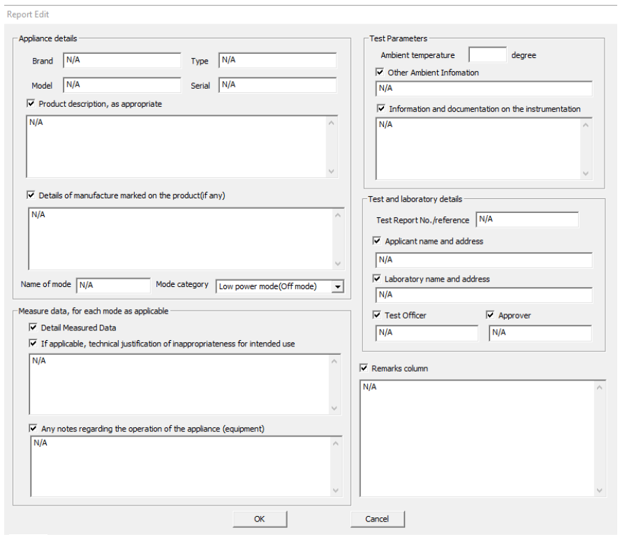 그림 4 보고서 편집 기능을 통해 사용자 정의 가능한 테스트 보고서 세부정보 | Yokogawa 테스트 및 측정