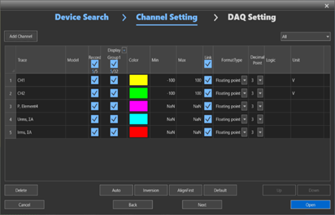 그림 3 파형 채널과 전력 데이터 표시 및 저장 설정